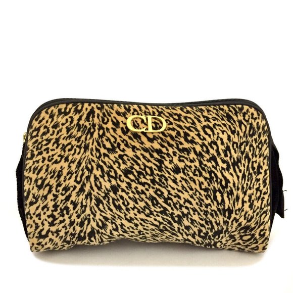 Christian Dior CD Logo Leopard Pattern Canvas Cosmetic Pouch Bag /1G0791 - Picture 1 of 8